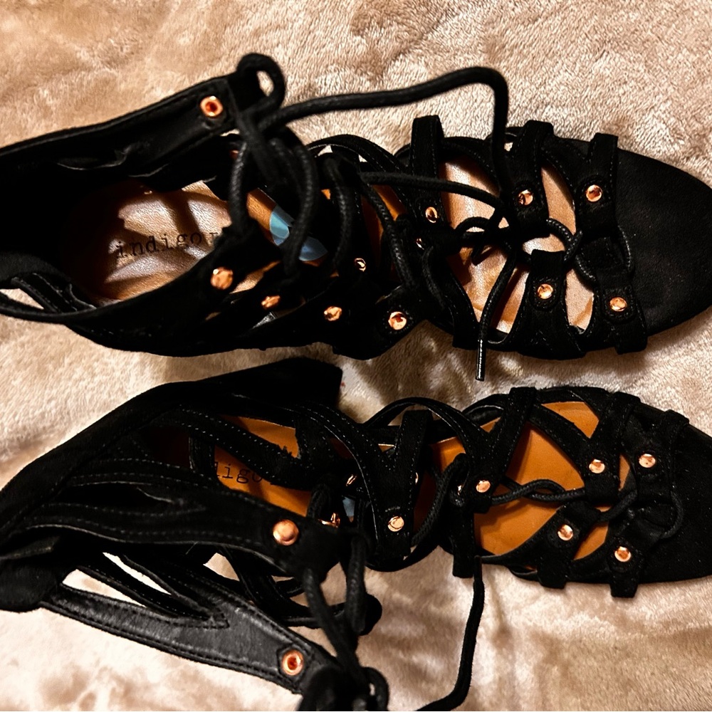 Indigo Black Heels with Intricate Cut-Out Design